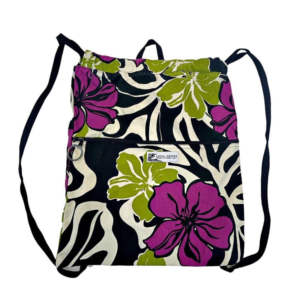Local Design Made in Hawaii Raspberry Lime Black White Hibiscus Backpack Tote